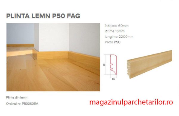 Plinta din lemn P61 stratificat cu furnir Fag - imagine 2