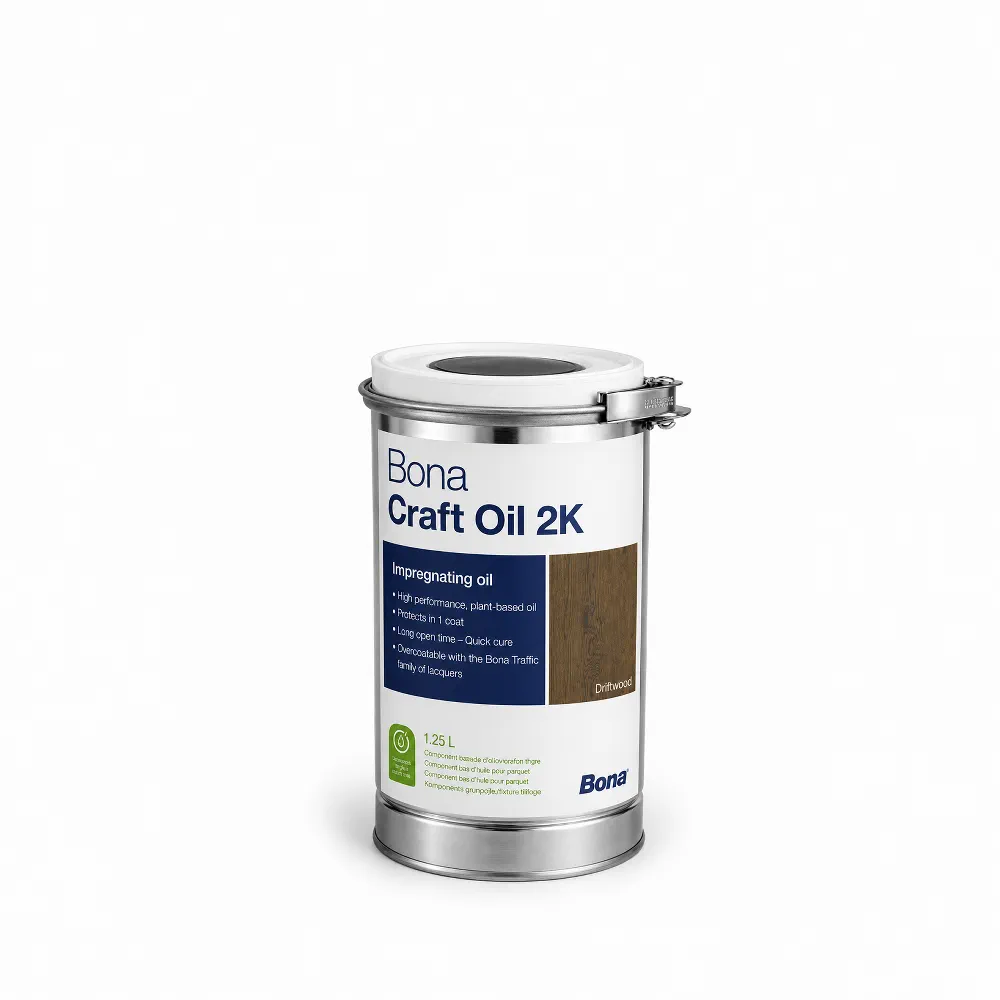Recipient Bona Craft Oil 2K Driftwood 1,25 L, ulei bicomponent brun-cenușiu pentru pardoseli din lemn