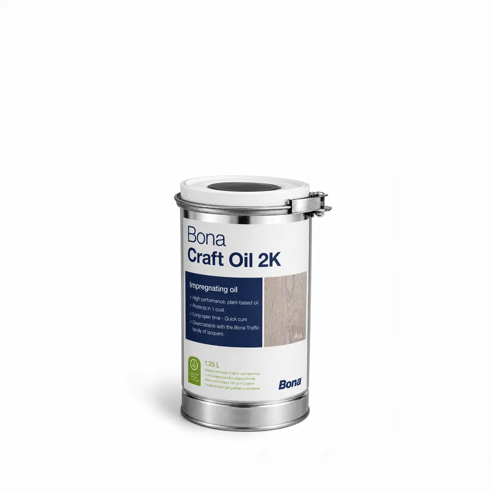 Recipient Bona Craft Oil 2K Ash 1,25 L, ulei bicomponent în nuanță cenușie pentru pardoseli din lemn
